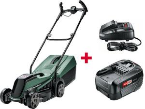 Газонокосилка аккумуляторная BOSCH CityMower 18 (18.0 В, 1 акк., 4.0 А/ч, Li-Ion, шир. 340 мм, выс. 30-60 мм, металлич. корпус, травосборник 6)